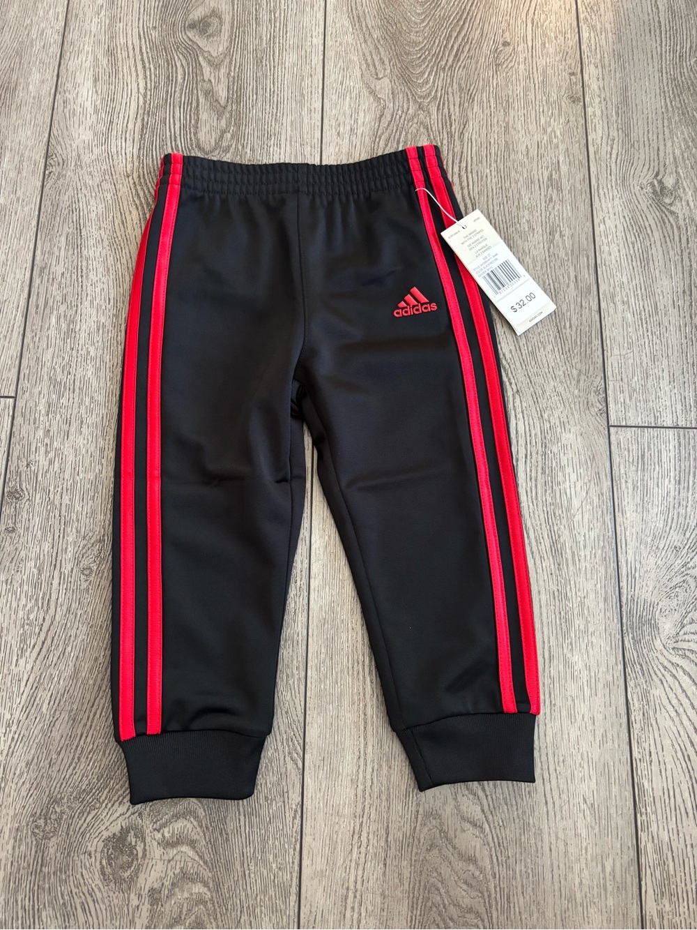 Adidas Kids Black Track Pants with Red Stripe